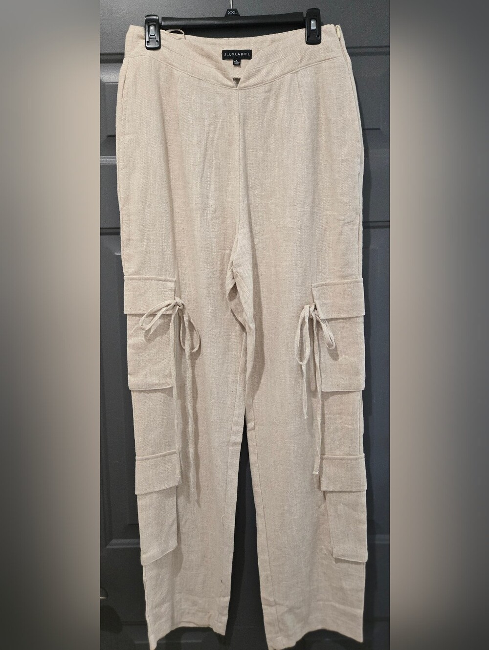 JLUXLABEL Cream Linen Cargo Tie Straight-Leg Trousers